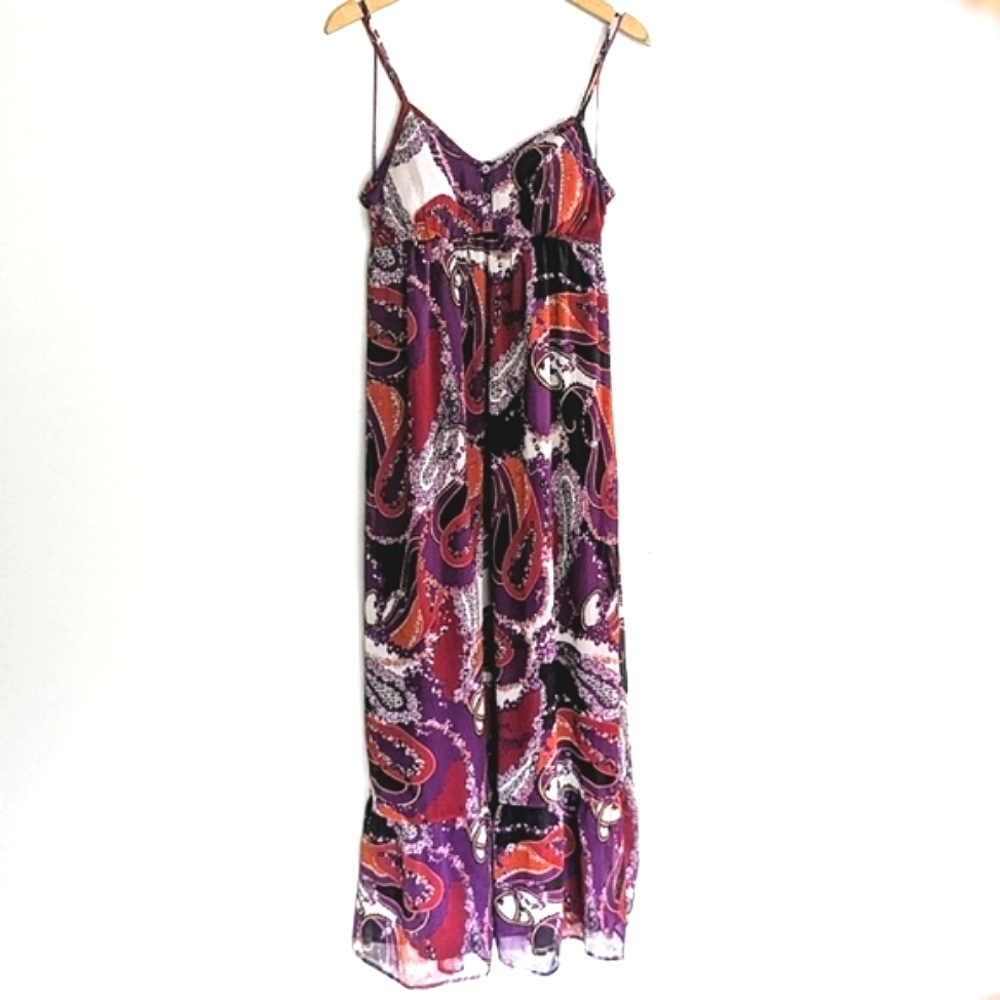 Paisley Bustier Maxi Dress, Plum purple and reds, Women's Size Medium